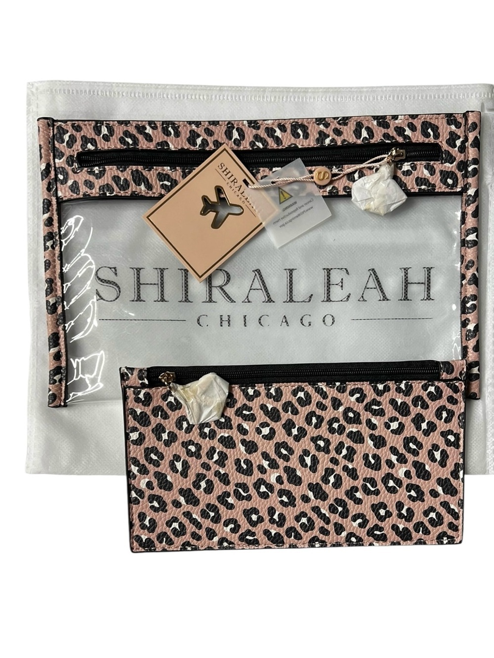 🌻NEW w/tag Shiraleah Chicago Lexington Leopard Print Travel Zip Pouches, Set 2